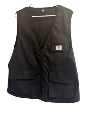 Black Utility Zip Vest with Patch Pocket Detail